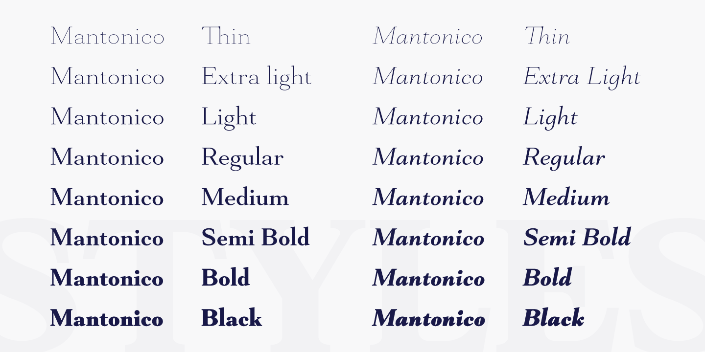 Пример шрифта Mantonico Extra Light Italic